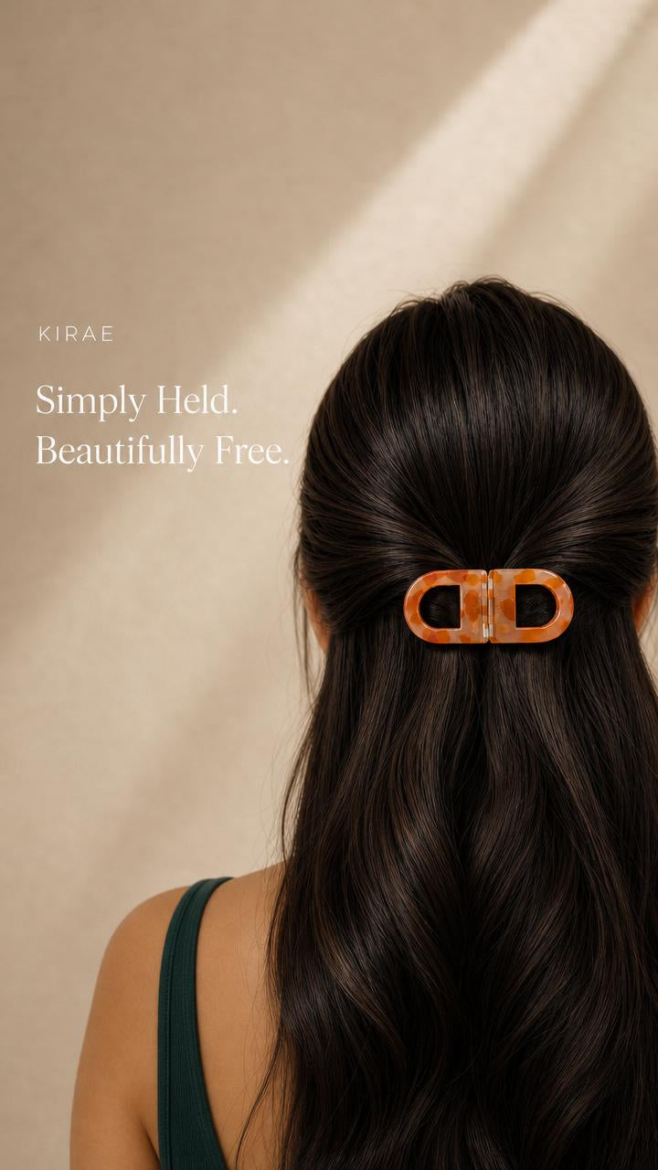 orange magnetic hair clip half up ponytail long straight Indian hair KIRAE Curve