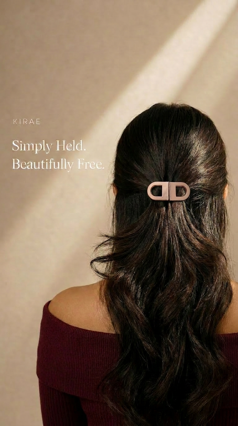 rose gold magnetic hair clip half up wavy hair India premium KIRAE Curve
