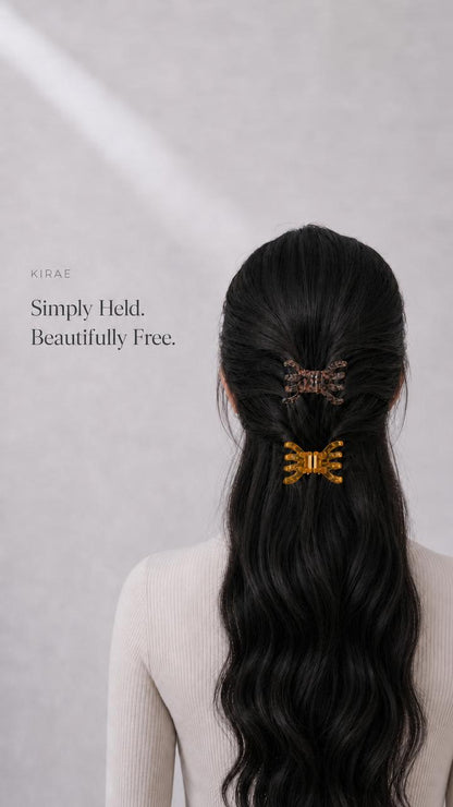 stacked magnetic hair clips two KIRAE Mini brown orange long hair India